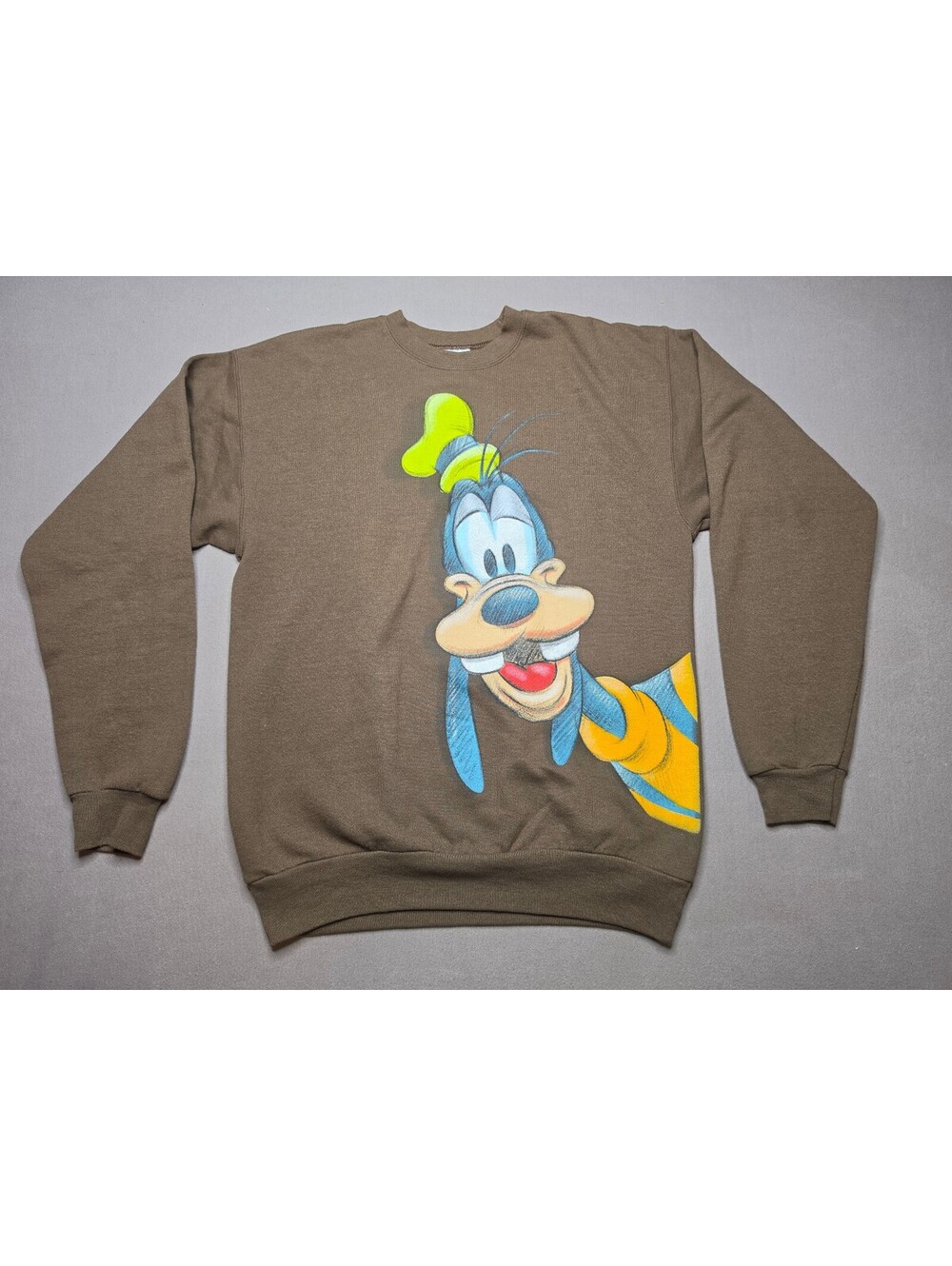 Disney Goofy Double-Sided Graphic Sweatshirt Brown Hanes Crewneck Size Small
